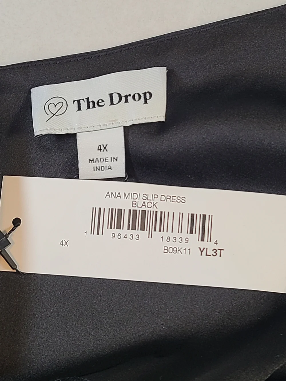 The Drop Elegant Black Satin Slip Dress w Adjustable  Spaghetti Straps Women 4X - Picture 4 of 11